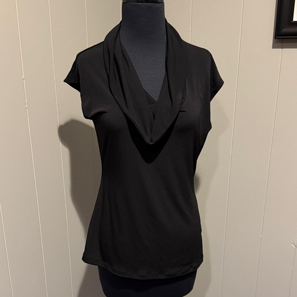 B19 Banana Republic Preppy Stretch Elegant Black Cowl Neck Blouse